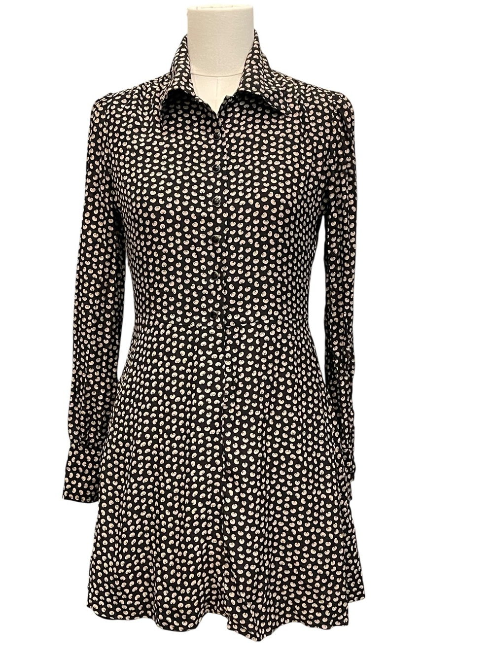 Re/Done Black and White Polka Dot Long Sleeve Shirt Dress - Picture 1 of 7